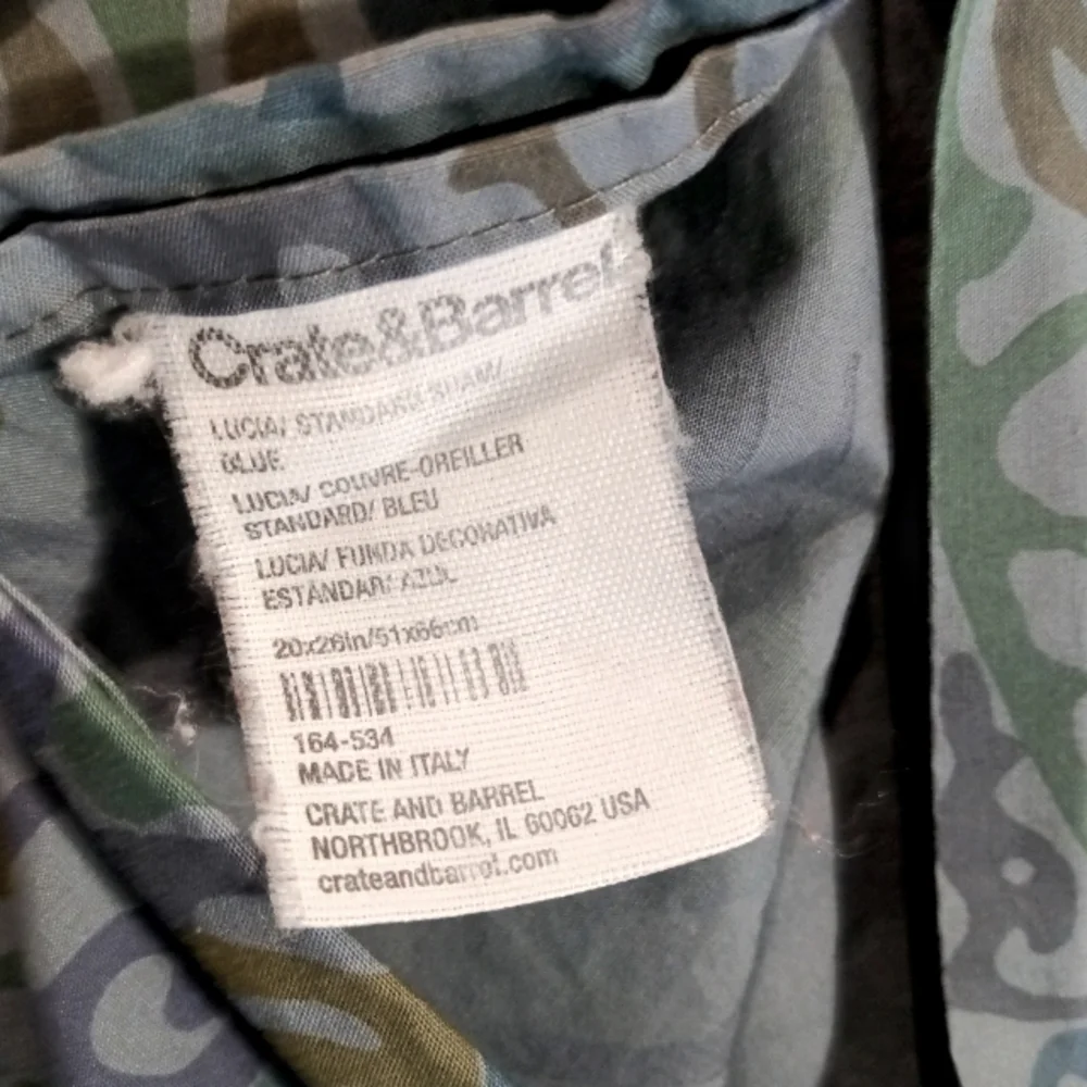 Crate & Barrel Lucia Standard Shams *Pair* Blue Scroll Print